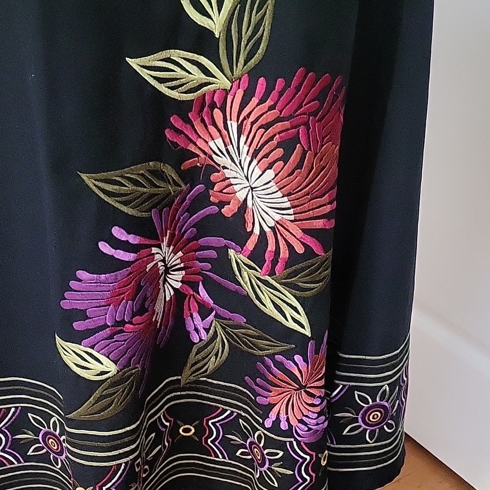 Camille La Vie Black Skirt with EMBROIDERED Purple Floral Design - Picture 5 of 7